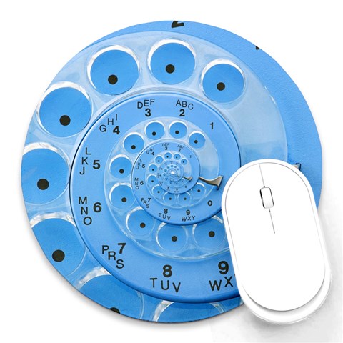 Retro Vintage Blue Rotary Dial Spiral Droste Round Mousepad from ArtsNow.com Front