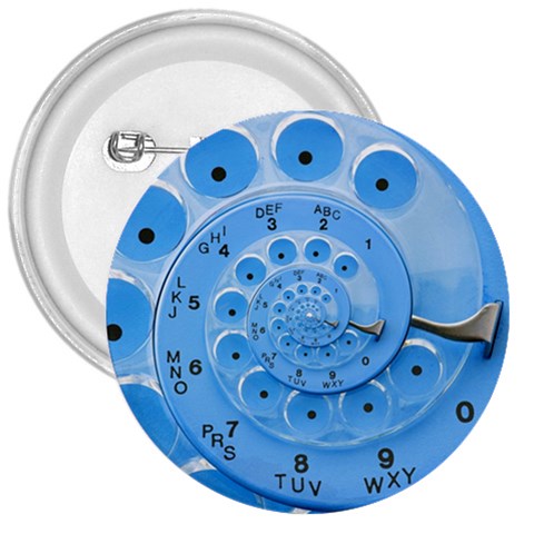 Retro Vintage Blue Rotary Dial Spiral Droste 3  Button from ArtsNow.com Front