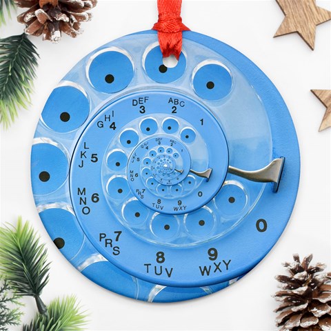 Retro Vintage Blue Rotary Dial Spiral Droste Ornament (Round) from ArtsNow.com Front