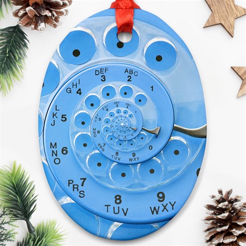 Retro Vintage Blue Rotary Dial Spiral Droste Ornament (Oval) from ArtsNow.com Front