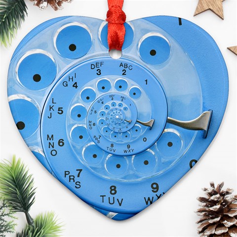 Retro Vintage Blue Rotary Dial Spiral Droste Ornament (Heart) from ArtsNow.com Front