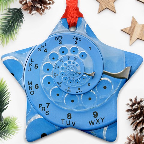 Retro Vintage Blue Rotary Dial Spiral Droste Ornament (Star) from ArtsNow.com Front