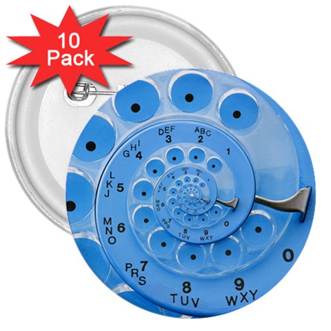 Retro Vintage Blue Rotary Dial Spiral Droste 3  Button (10 pack) from ArtsNow.com Front