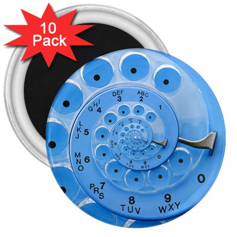 Retro Vintage Blue Rotary Dial Spiral Droste 3  Magnet (10 pack) from ArtsNow.com Front