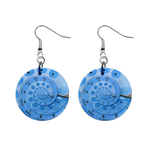 Retro Vintage Blue Rotary Dial Spiral Droste 1  Button Earrings from ArtsNow.com Front