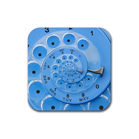 Retro Vintage Blue Rotary Dial Spiral Droste Rubber Coaster (Square) from ArtsNow.com Front