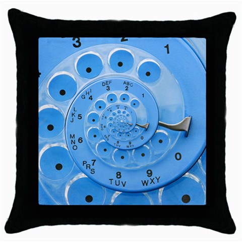 Retro Vintage Blue Rotary Dial Spiral Droste Throw Pillow Case (Black) from ArtsNow.com Front