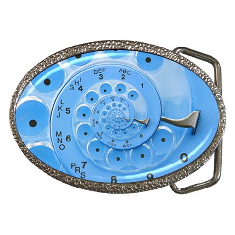 Retro Vintage Blue Rotary Dial Spiral Droste Belt Buckle from ArtsNow.com Front