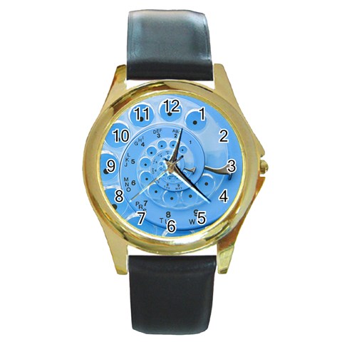 Retro Vintage Blue Rotary Dial Spiral Droste Round Gold Metal Watch from ArtsNow.com Front