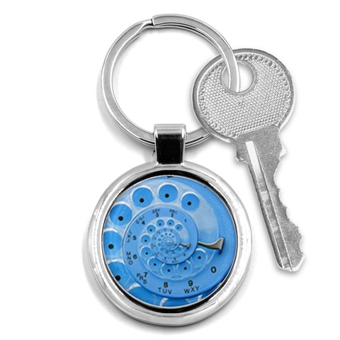 Retro Vintage Blue Rotary Dial Spiral Droste Key Chain (Round) from ArtsNow.com Front