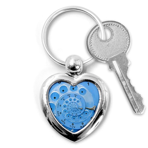 Retro Vintage Blue Rotary Dial Spiral Droste Key Chain (Heart) from ArtsNow.com Front