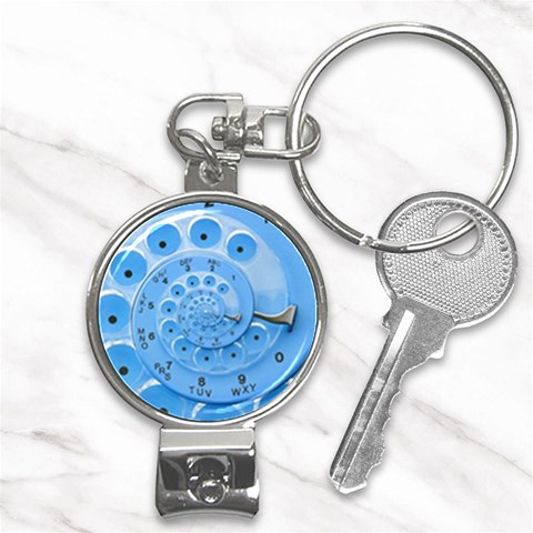 Retro Vintage Blue Rotary Dial Spiral Droste Nail Clippers Key Chain from ArtsNow.com Front