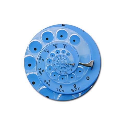 Retro Vintage Blue Rotary Dial Spiral Droste Rubber Coaster (Round) from ArtsNow.com Front