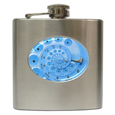 Retro Vintage Blue Rotary Dial Spiral Droste Hip Flask (6 oz) from ArtsNow.com Front