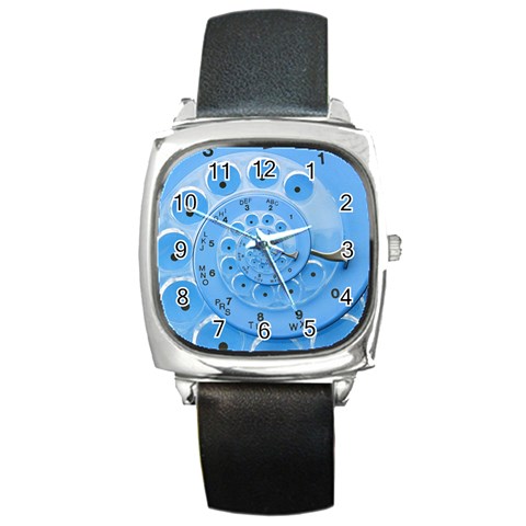 Retro Vintage Blue Rotary Dial Spiral Droste Square Metal Watch from ArtsNow.com Front