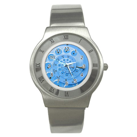 Retro Vintage Blue Rotary Dial Spiral Droste Stainless Steel Watch from ArtsNow.com Front