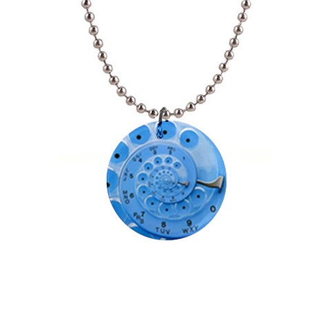 Retro Vintage Blue Rotary Dial Spiral Droste 1  Button Necklace from ArtsNow.com Front