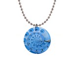 Retro Vintage Blue Rotary Dial Spiral Droste 1  Button Necklace