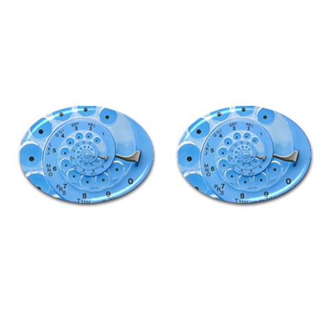 Retro Vintage Blue Rotary Dial Spiral Droste Cufflinks (Oval) from ArtsNow.com Front(Pair)