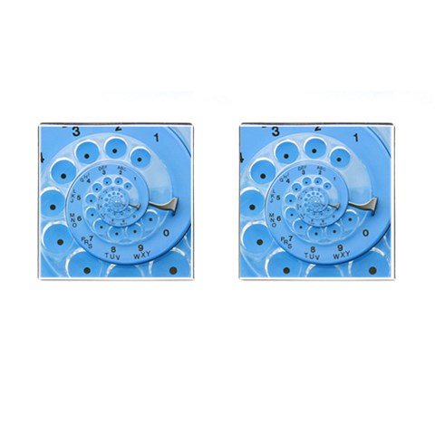 Retro Vintage Blue Rotary Dial Spiral Droste Cufflinks (Square) from ArtsNow.com Front(Pair)