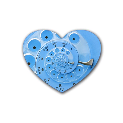 Retro Vintage Blue Rotary Dial Spiral Droste Rubber Coaster (Heart) from ArtsNow.com Front