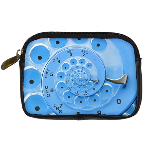 Retro Vintage Blue Rotary Dial Spiral Droste Digital Camera Leather Case from ArtsNow.com Front