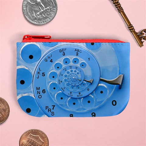 Retro Vintage Blue Rotary Dial Spiral Droste Mini Coin Purse from ArtsNow.com Front