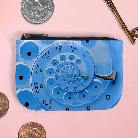 Retro Vintage Blue Rotary Dial Spiral Droste Mini Coin Purse from ArtsNow.com Front