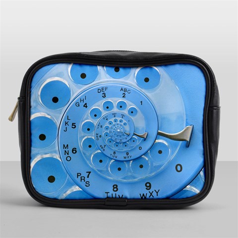 Retro Vintage Blue Rotary Dial Spiral Droste Mini Toiletries Bag (One Side) from ArtsNow.com Front