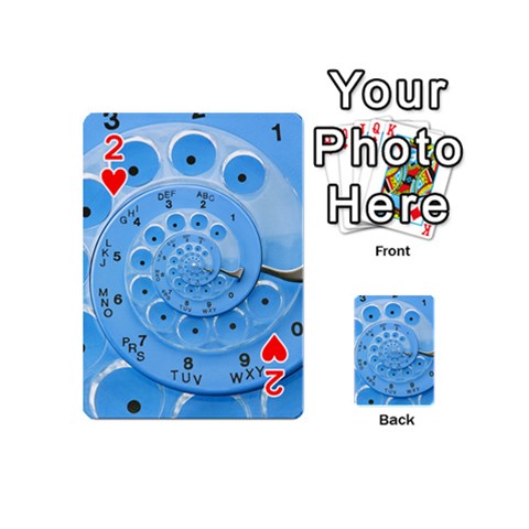 Retro Vintage Blue Rotary Dial Spiral Droste Playing Cards 54 (Mini) from ArtsNow.com Front - Heart2