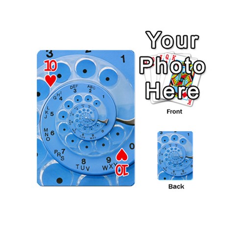 Retro Vintage Blue Rotary Dial Spiral Droste Playing Cards 54 (Mini) from ArtsNow.com Front - Heart10