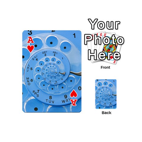 Ace Retro Vintage Blue Rotary Dial Spiral Droste Playing Cards 54 (Mini) from ArtsNow.com Front - HeartA