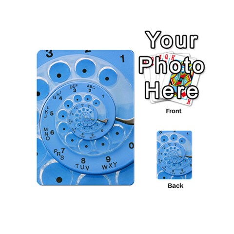 Retro Vintage Blue Rotary Dial Spiral Droste Playing Cards 54 (Mini) from ArtsNow.com Back