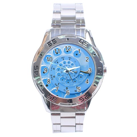 Retro Vintage Blue Rotary Dial Spiral Droste Stainless Steel Analogue Watch from ArtsNow.com Front