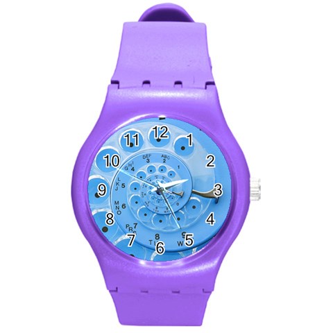 Retro Vintage Blue Rotary Dial Spiral Droste Round Plastic Sport Watch (M) from ArtsNow.com Front