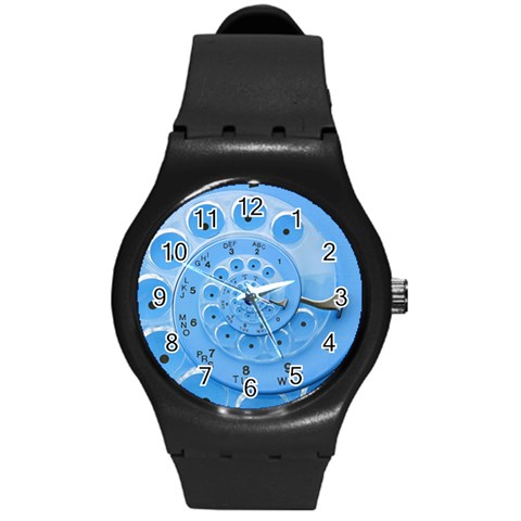 Retro Vintage Blue Rotary Dial Spiral Droste Round Plastic Sport Watch (M) from ArtsNow.com Front