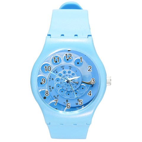 Retro Vintage Blue Rotary Dial Spiral Droste Round Plastic Sport Watch (M) from ArtsNow.com Front