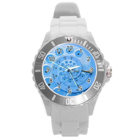 Retro Vintage Blue Rotary Dial Spiral Droste Round Plastic Sport Watch (L) from ArtsNow.com Front