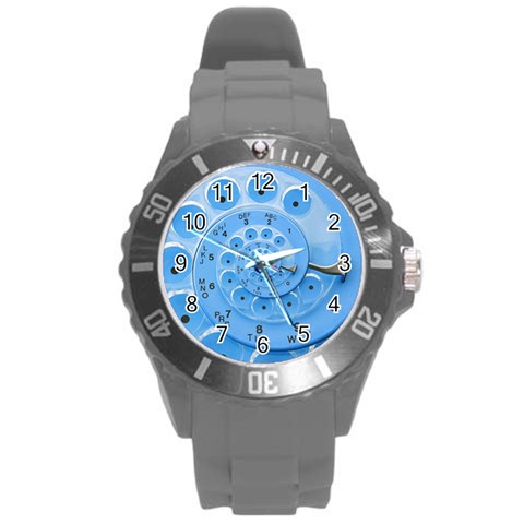 Retro Vintage Blue Rotary Dial Spiral Droste Round Plastic Sport Watch (L) from ArtsNow.com Front