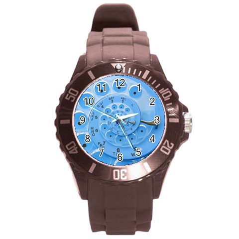 Retro Vintage Blue Rotary Dial Spiral Droste Round Plastic Sport Watch (L) from ArtsNow.com Front