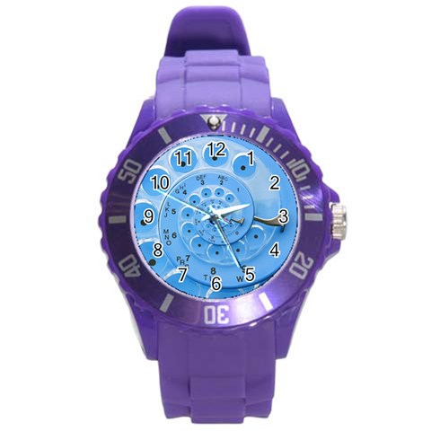 Retro Vintage Blue Rotary Dial Spiral Droste Round Plastic Sport Watch (L) from ArtsNow.com Front