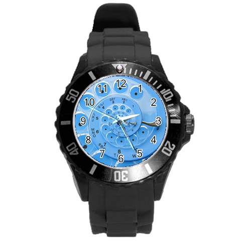 Retro Vintage Blue Rotary Dial Spiral Droste Round Plastic Sport Watch (L) from ArtsNow.com Front