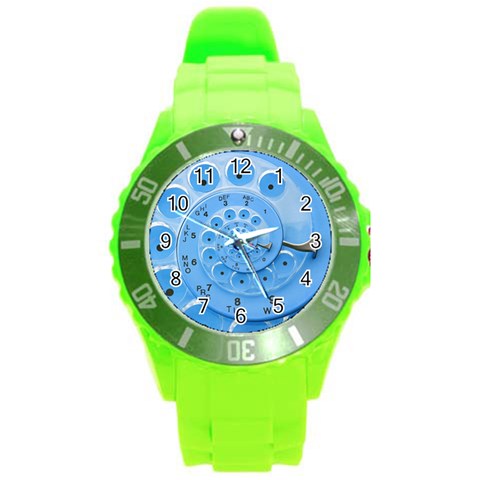 Retro Vintage Blue Rotary Dial Spiral Droste Round Plastic Sport Watch (L) from ArtsNow.com Front