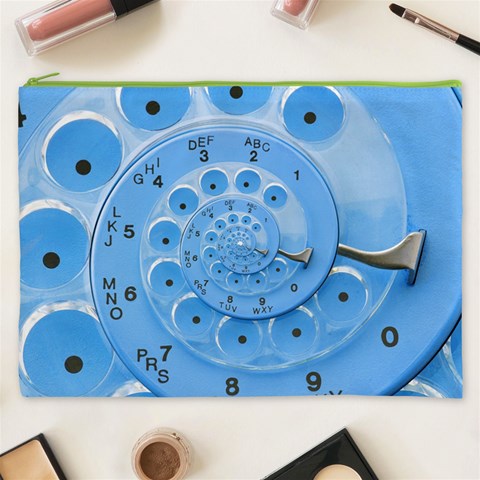 Retro Vintage Blue Rotary Dial Spiral Droste Cosmetic Bag (XXXL) from ArtsNow.com Front