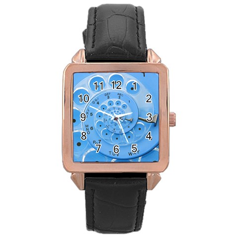 Retro Vintage Blue Rotary Dial Spiral Droste Rose Gold Leather Watch  from ArtsNow.com Front