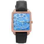 Retro Vintage Blue Rotary Dial Spiral Droste Rose Gold Leather Watch 