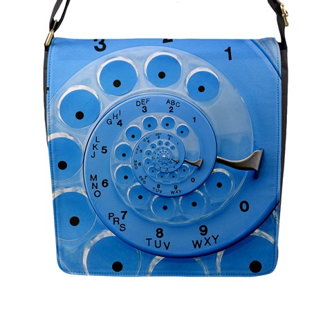 Retro Vintage Blue Rotary Dial Spiral Droste Flap Closure Messenger Bag (L) from ArtsNow.com Front