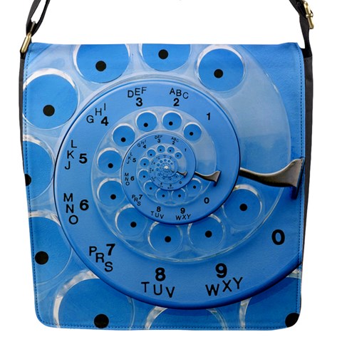 Retro Vintage Blue Rotary Dial Spiral Droste Flap Closure Messenger Bag (S) from ArtsNow.com Front