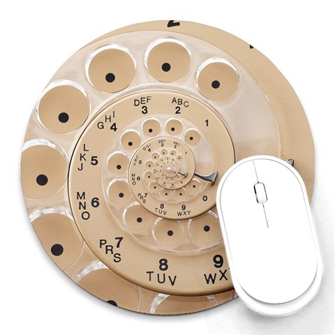 Retro Vintage Beige Rotary Dial Spiral Droste Round Mousepad from ArtsNow.com Front