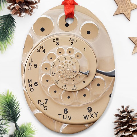 Retro Vintage Beige Rotary Dial Spiral Droste Ornament (Oval) from ArtsNow.com Front